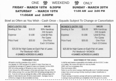 79th Annual St. Patrick’s Day tournament at Twin City Lanes will be held March 18th-20th.